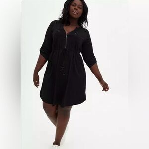 Mini Challis Zip-Front Shirt Dress
-Sleeve Zip Front Drawstring Dress